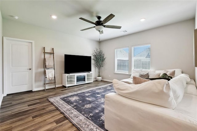 784 Bent Cypress Ln, Slidell, LA 70461 - living room with wood finished floors, a ceiling fan, baseboards, and recessed lighting