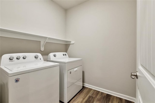 784 Bent Cypress Ln, Slidell, LA 70461 - washroom featuring independent washer and dryer, baseboards, and dark wood finished floors