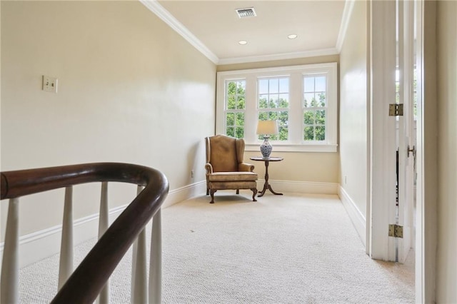 919 Robert St, New Orleans, LA 70115 - sitting room with carpet flooring, baseboards, ornamental molding, and recessed lighting