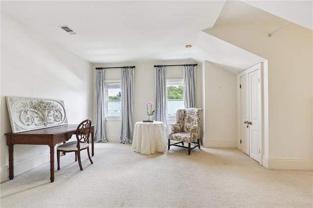919 Robert St, New Orleans, LA 70115 - sitting room featuring light carpet, lofted ceiling, and baseboards