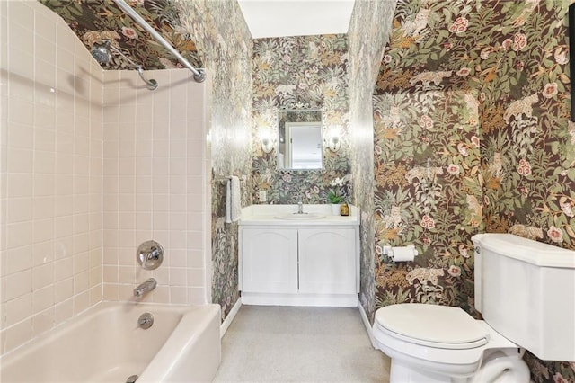 919 Robert St, New Orleans, LA 70115 - bathroom with wallpapered walls, toilet, vanity, and shower / bath combination