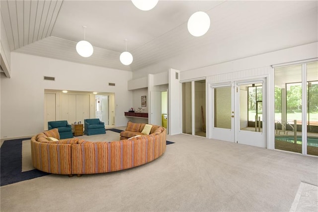 1450 Pine Tree Rd, Opelousas, LA 70570 - carpeted living area with french doors