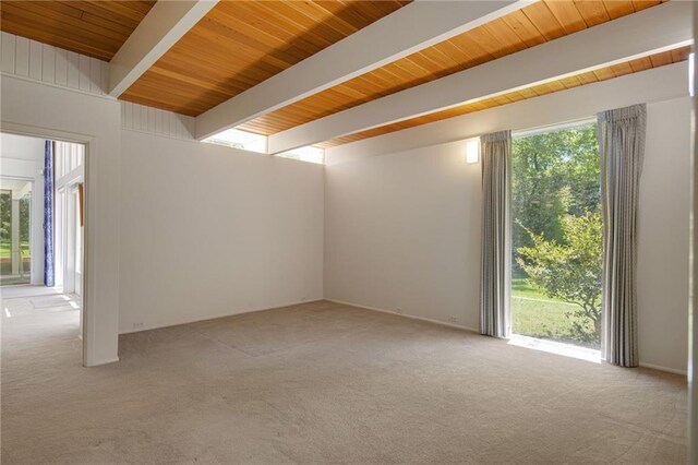 1450 Pine Tree Rd, Opelousas, LA 70570 - empty room with carpet flooring and wood ceiling with exposed beams