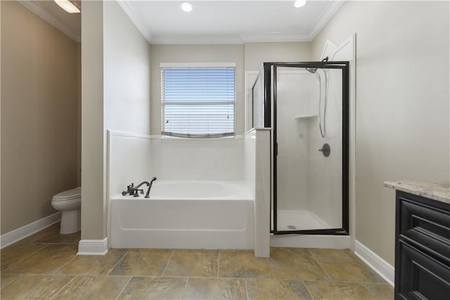 4027 Borneo St, Bay Saint Louis, MS 39520 - full bath featuring a stall shower, a garden tub, baseboards, toilet, and vanity