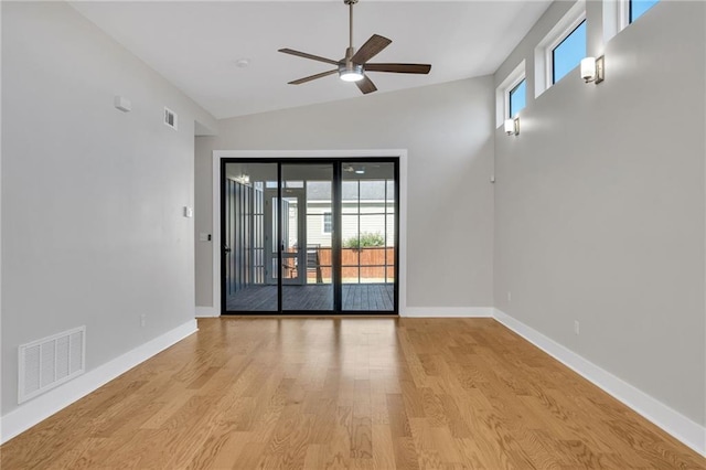 6100 Duplessis St, New Orleans, LA 70122 - unfurnished room featuring ceiling fan, light wood-type flooring, vaulted ceiling, and baseboards