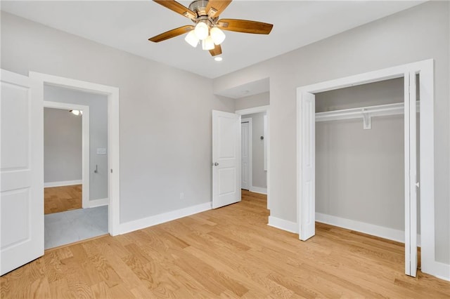 6100 Duplessis St, New Orleans, LA 70122 - unfurnished bedroom featuring light wood finished floors, a closet, a ceiling fan, and baseboards