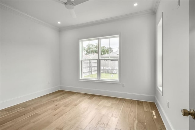 7331 Onyx St, New Orleans, LA 70124 - empty room with crown molding, light wood-style flooring, baseboards, a ceiling fan, and recessed lighting