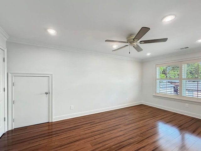 9125 5th St, River Ridge, LA 70123 - unfurnished room featuring ornamental molding, a ceiling fan, dark wood-style floors, recessed lighting, and baseboards