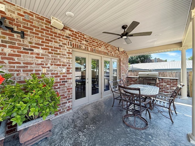 9125 5th St, River Ridge, LA 70123 - view of patio / terrace with french doors, a ceiling fan, a grill, and outdoor dining area