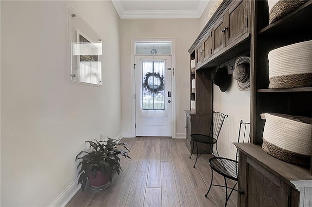 229 Louisiana Iris Cir, Slidell, LA 70458 - mudroom with wood finished floors, baseboards, and crown molding