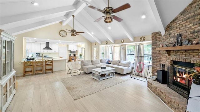 61258 N Military Rd, Slidell, LA 70461 - living area with ceiling fan, light wood-style flooring, a fireplace, and recessed lighting
