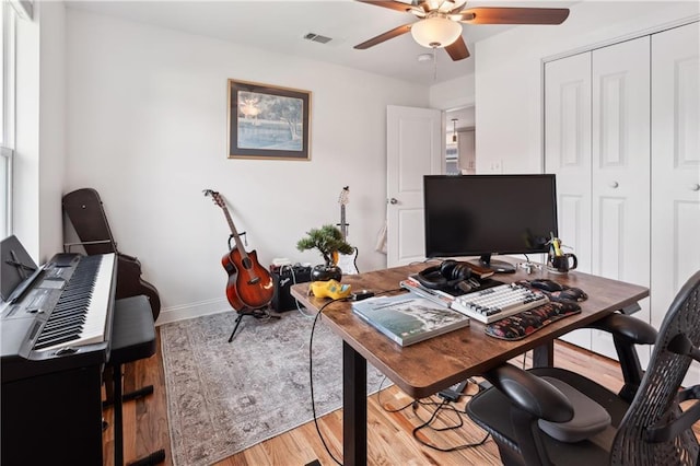 1101 Fairway Dr, Kenner, LA 70062 - office space with ceiling fan, light wood-style floors, and baseboards