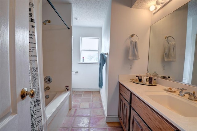59394 E Harbor Ln, Lacombe, LA 70445 - full bathroom featuring vanity, a textured ceiling,  shower combination, and baseboards