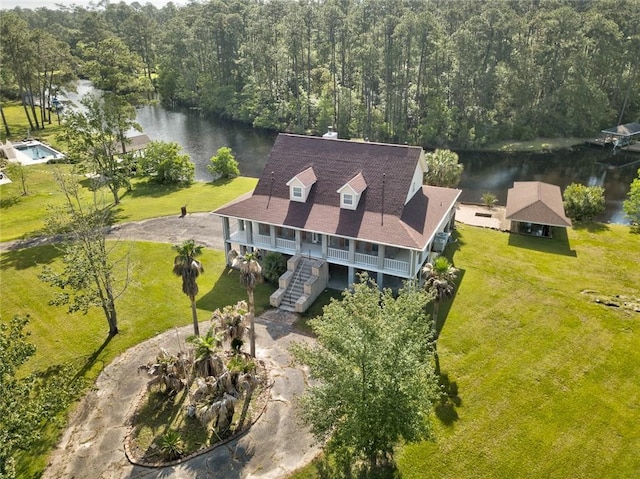 59394 E Harbor Ln, Lacombe, LA 70445 - aerial view of property and surrounding area with a nearby body of water and a forest