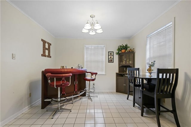 2529 Hudson Pl, New Orleans, LA 70131 - dining area featuring a chandelier, baseboards, crown molding, plenty of natural light, and light tile patterned floors