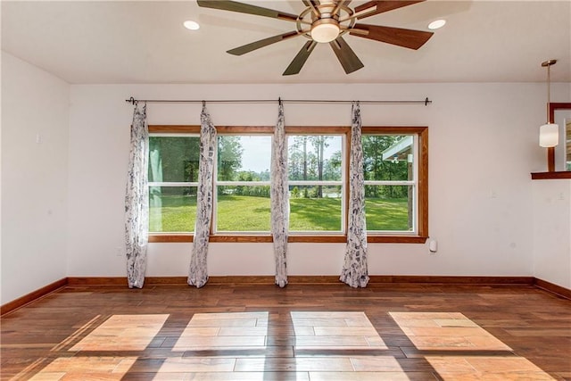 51075 Jenkins Ln, Tickfaw, LA 70466 - unfurnished room featuring wood-type flooring, a ceiling fan, baseboards, and recessed lighting
