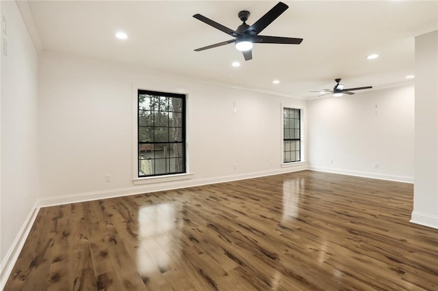 25 Woodvine Ct, Covington, LA 70433 - empty room featuring recessed lighting, ornamental molding, wood finished floors, ceiling fan, and baseboards