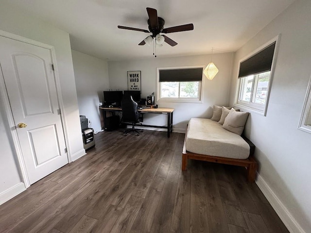 3609 Green Acres Rd, Metairie, LA 70003 - office area with dark wood finished floors, baseboards, and a ceiling fan