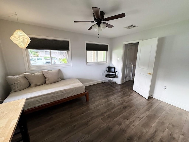 3609 Green Acres Rd, Metairie, LA 70003 - sitting room with plenty of natural light, baseboards, dark wood-type flooring, and ceiling fan