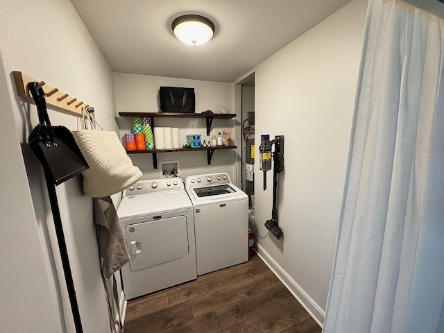 3609 Green Acres Rd, Metairie, LA 70003 - laundry area featuring separate washer and dryer, dark wood-style floors, and baseboards