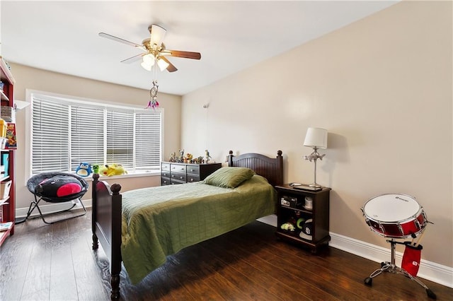 2717 Collette Dr, Marrero, LA 70072 - bedroom featuring hardwood / wood-style flooring, baseboards, and a ceiling fan