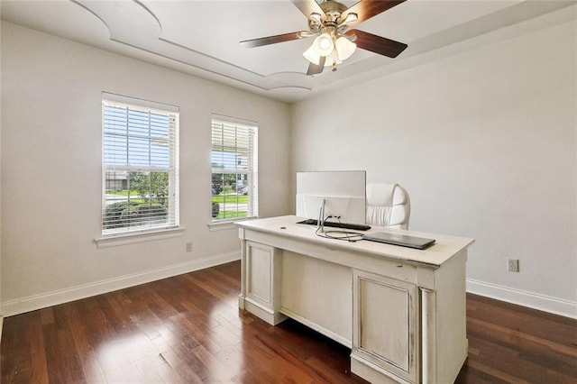 101 Gretel Cv, Slidell, LA 70458 - office space featuring baseboards, dark wood-type flooring, and a ceiling fan
