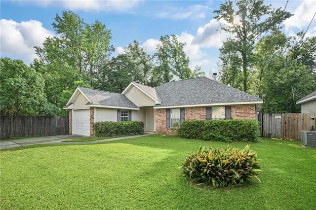 70408 7th St, Covington, LA 70433 - ranch-style home featuring brick siding, roof with shingles, concrete driveway, a garage, and central air condition unit