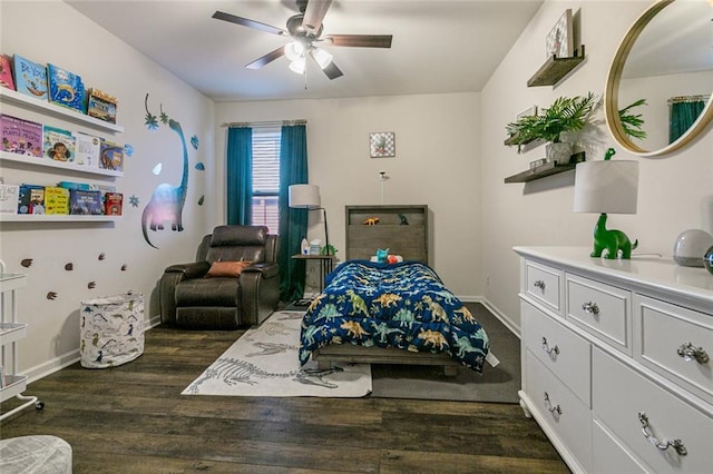 521 Lakeshore Village Ln, Slidell, LA 70461 - bedroom featuring dark wood-style flooring, baseboards, and ceiling fan