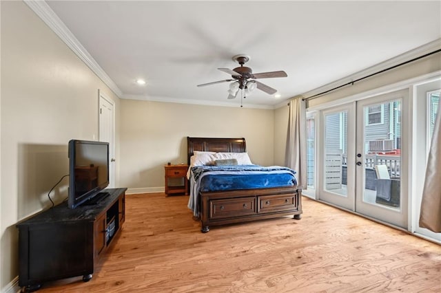 3425 Vincennes Pl, New Orleans, LA 70125 - bedroom featuring access to outside, ornamental molding, light wood-style floors, baseboards, and french doors