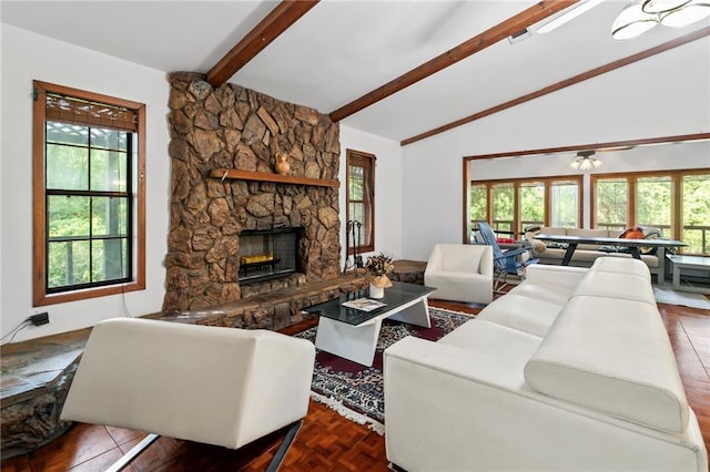 10152 Lawrence Rd, Hammond, LA 70403 - living area featuring a stone fireplace and a ceiling fan