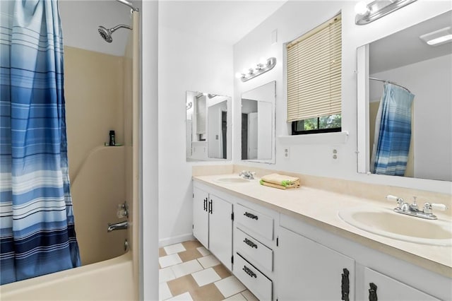 10152 Lawrence Rd, Hammond, LA 70403 - full bathroom with double vanity, shower / bath combination with curtain, and tile patterned floors