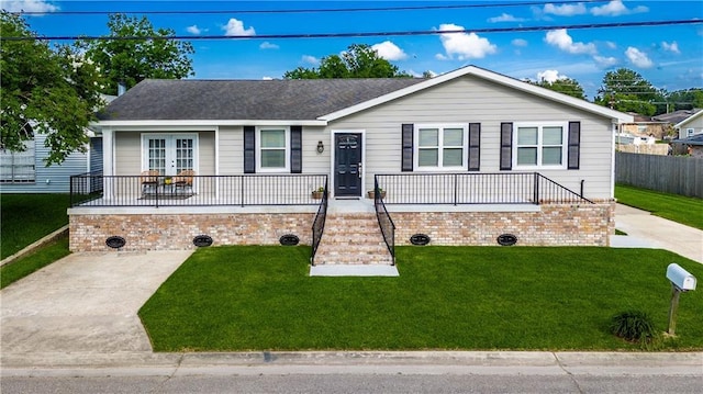 234 Murray Hill Dr, Destrehan, LA 70047 - single story home featuring a porch, french doors, stairway, and roof with shingles
