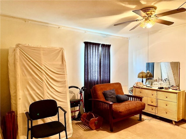 3754 Roman St, Metairie, LA 70001 - sitting room with ornamental molding and a ceiling fan