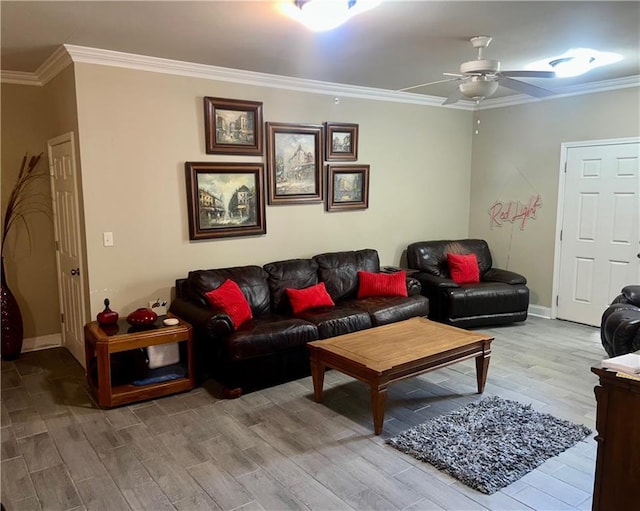 1362 Brightside Ln Unit 201, Baton Rouge, LA 70820 - living room with a ceiling fan, wood finished floors, crown molding, and baseboards