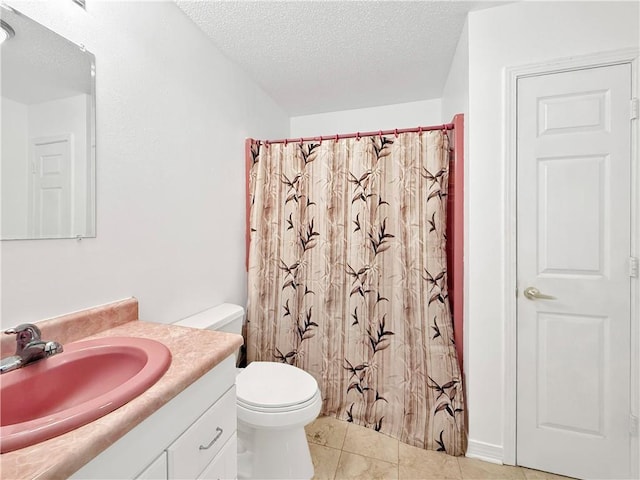20 Sunset Ln, Carriere, MS 39426 - full bath with toilet, vanity, a textured ceiling, curtained shower, and tile patterned floors