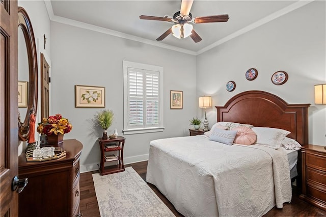 789 Rue St Germain St, Covington, LA 70433 - bedroom with dark wood-style floors, baseboards, crown molding, and ceiling fan