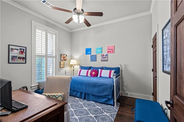 789 Rue St Germain St, Covington, LA 70433 - bedroom featuring multiple windows, wood finished floors, ornamental molding, baseboards, and ceiling fan