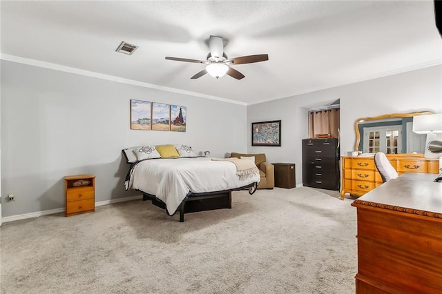 4525 Beau Lac Ln, Metairie, LA 70002 - bedroom featuring ornamental molding, light carpet, and ceiling fan