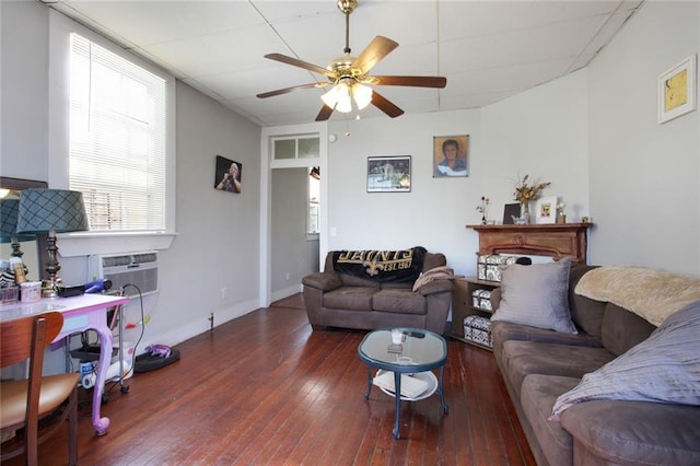 232830 Frenchmen St, New Orleans, LA 70119 - living area featuring ceiling fan, healthy amount of natural light, hardwood / wood-style floors, and a wall mounted AC