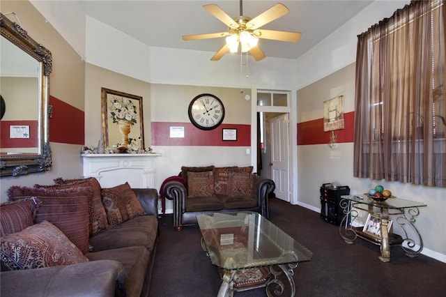 232830 Frenchmen St, New Orleans, LA 70119 - living area featuring a ceiling fan, carpet, and baseboards