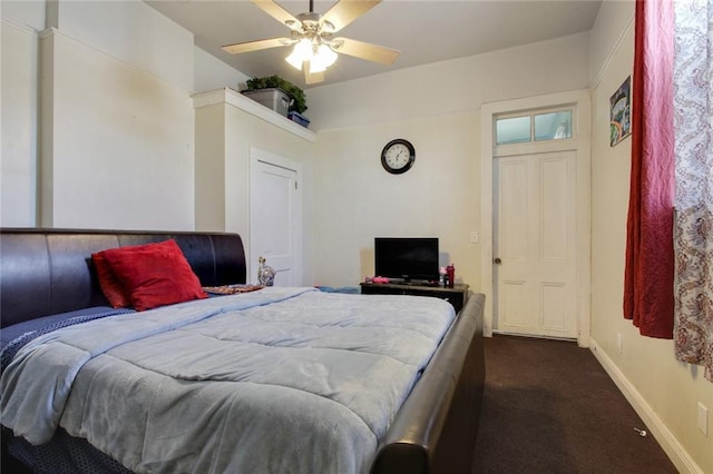 232830 Frenchmen St, New Orleans, LA 70119 - bedroom featuring dark colored carpet, baseboards, and ceiling fan