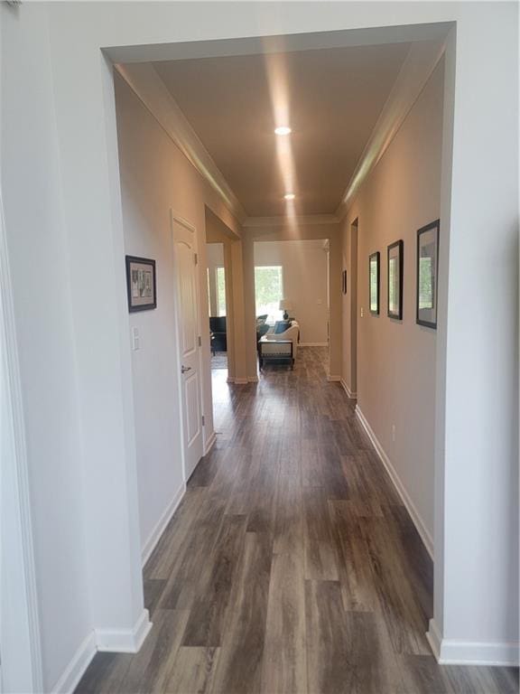 40315 Cypress Reserve Blvd, Ponchatoula, LA 70454 - hallway with crown molding, dark wood-type flooring, and baseboards