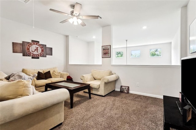 40315 Cypress Reserve Blvd, Ponchatoula, LA 70454 - living area with attic access, carpet flooring, a ceiling fan, baseboards, and recessed lighting