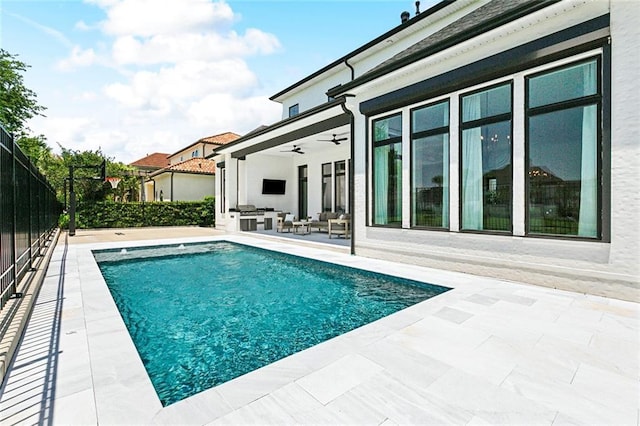 25 Cycas, Kenner, LA 70065 - view of swimming pool with a patio area, an outdoor living space, and ceiling fan