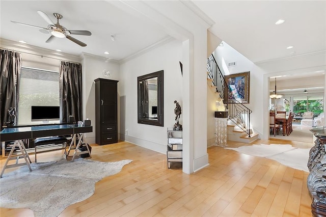 109 Northline St, Metairie, LA 70005 - office with light wood finished floors, crown molding, a ceiling fan, baseboards, and recessed lighting