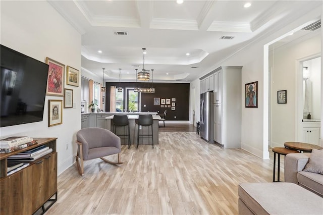 5317 Warrington Dr, New Orleans, LA 70122 - living area featuring crown molding, recessed lighting, light wood-type flooring, and baseboards