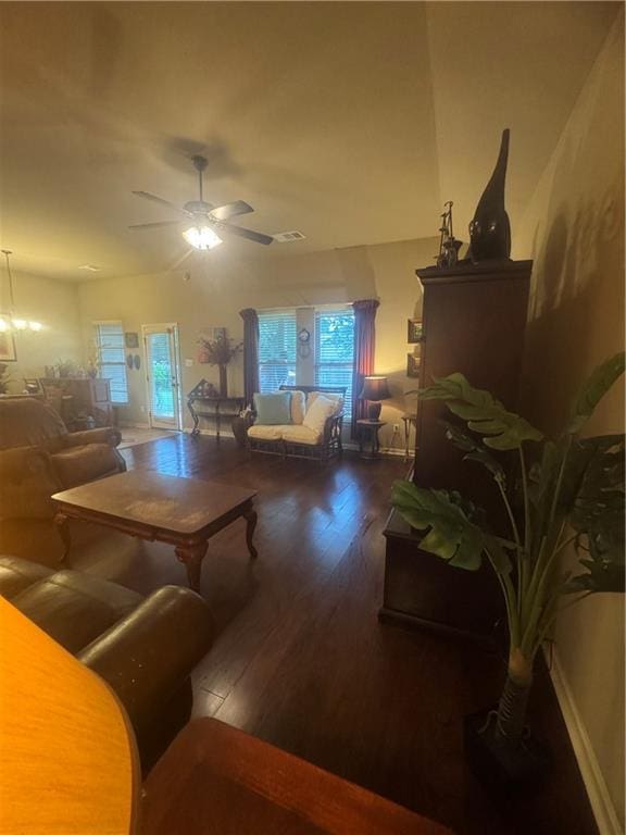 11018 Regency Ave, Hammond, LA 70403 - living room featuring wood finished floors, healthy amount of natural light, and ceiling fan