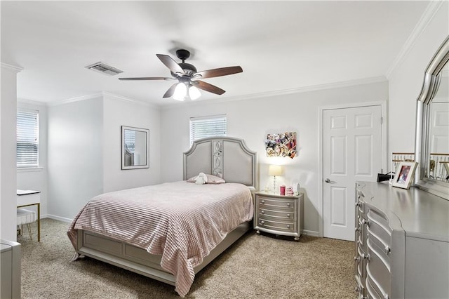 126 Rue Acadian, Belle Chasse, LA 70037 - carpeted bedroom featuring ornamental molding, baseboards, and ceiling fan
