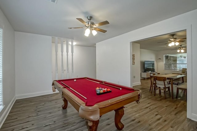 1414 Englewood Dr, Slidell, LA 70458 - rec room with wood finished floors, billiards, a ceiling fan, and baseboards