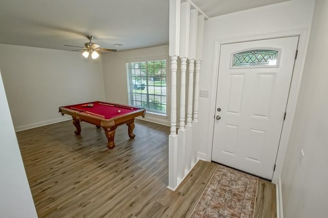 1414 Englewood Dr, Slidell, LA 70458 - entryway featuring billiards table, wood finished floors, ceiling fan, and baseboards